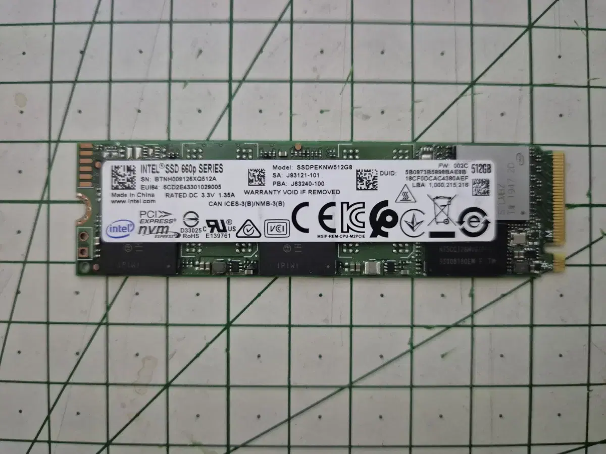 인텔 Nvme ssd 512G 팝니다(윈도우 유틸설치)